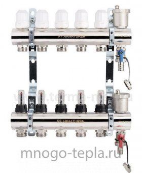 Коллекторная группа PROFACTOR PF MB 802.6 1" ВР, 6 отводов 3/4", расходомер, воздухоотводчик, сливной кран - №1