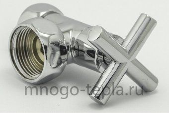 Кран для полотенцесушителя хромированный 1" НГ х 3/4" НГ TIM KV10-LFF043 с крестообразной ручкой, угловой - №1