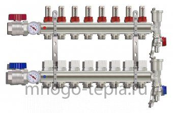 Коллекторная группа Tim (KA008) 1" ВР-ВР, 8 отводов 3/4", расходомер, воздухоотводчик, сливной кран, торцевой кран, термометр - №1