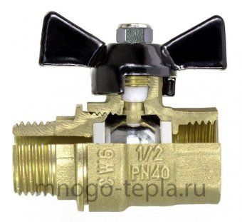 Кран шаровый 1 1/2" ГГ TIM (DE1212X) никелированный усиленный прямой - рычаг - №1